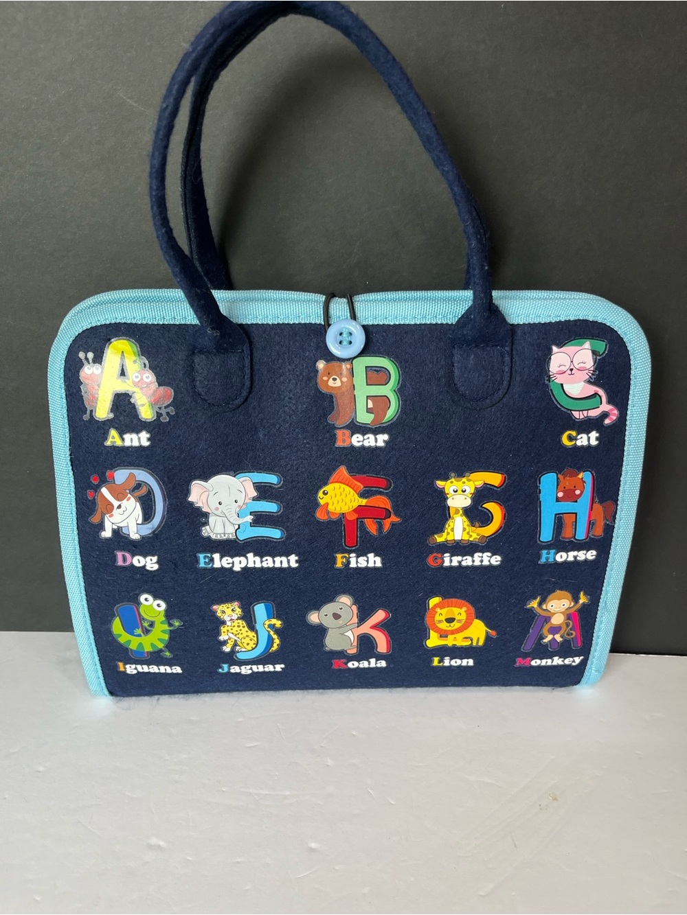 Learning Activity Alphabet Animal Tote Velcro soft.